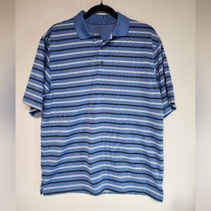 PGA Tour Polo Shirt Medium Blue Striped Short Sleeve 100% Polyester Lightweight